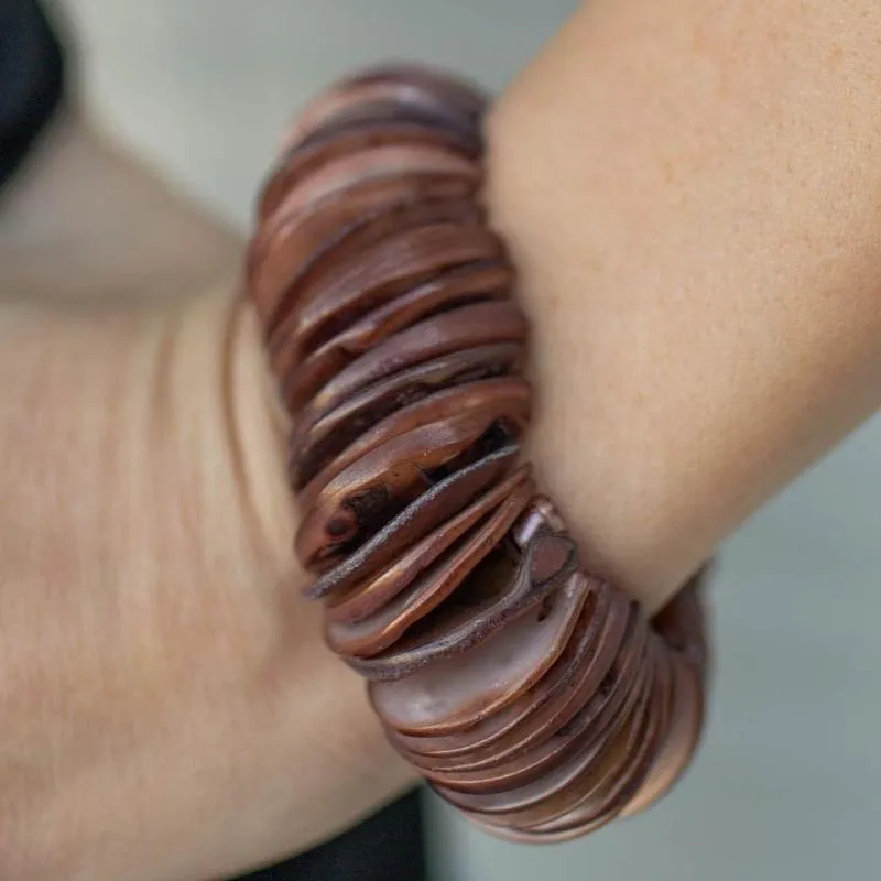 Half The Fun Brown Shell Stretchy Bracelet