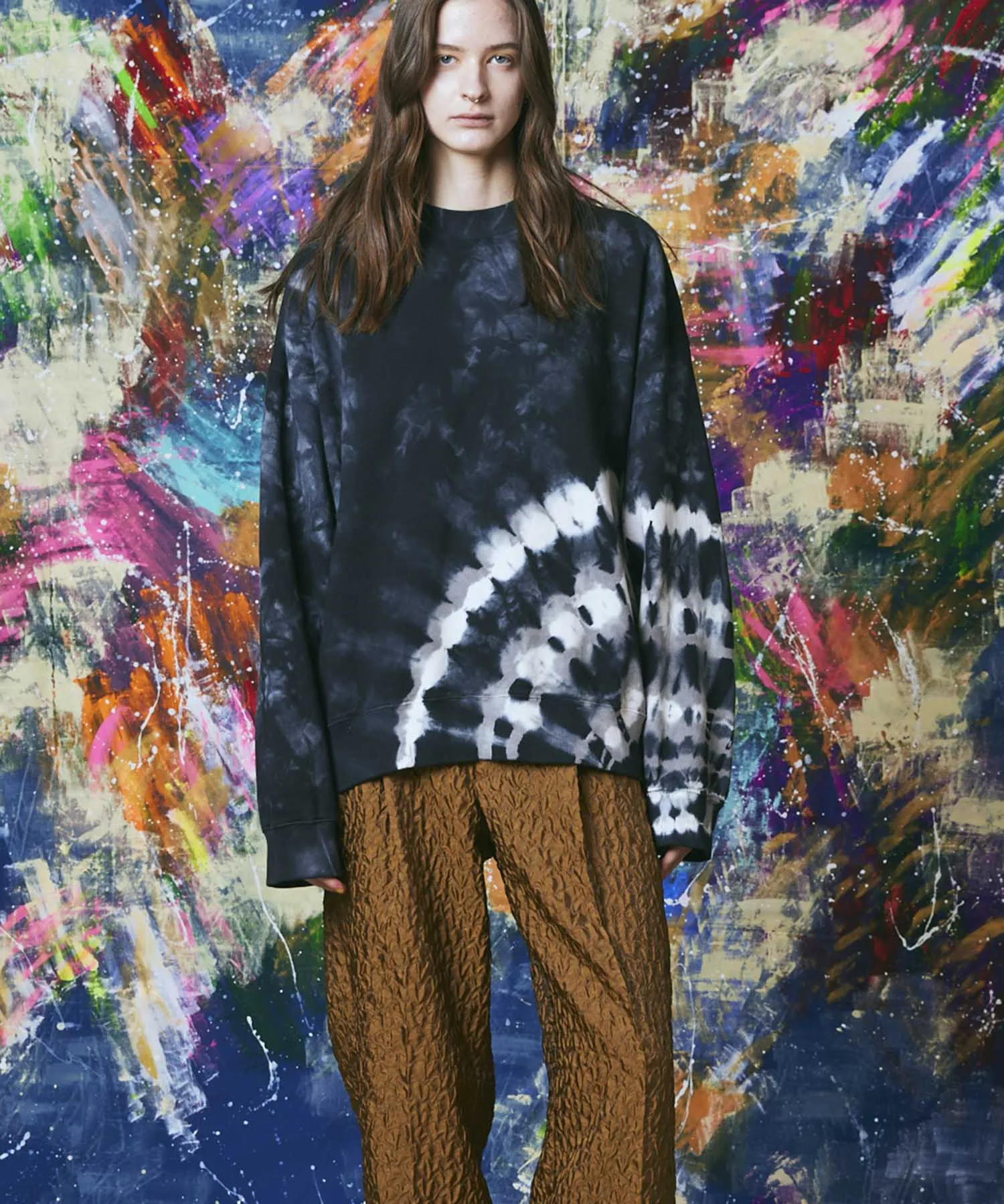 Hand Tie-Dye Sweat Prime-Over Crew Neck Pullover