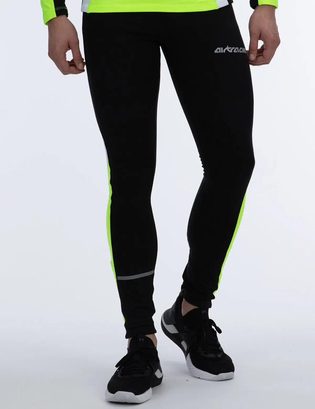 Herren Thermo Laufhose Tight Lang Schwarz Neon