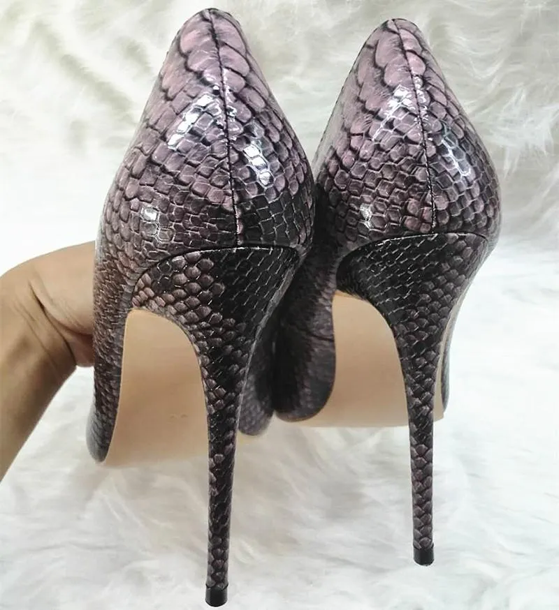 High-heels with purple snakeskin pattern, Fashion Evening Party Shoes, yy13