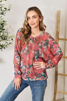 Hopely Full Size Floral Print V-Neck Long Sleeve Blouse