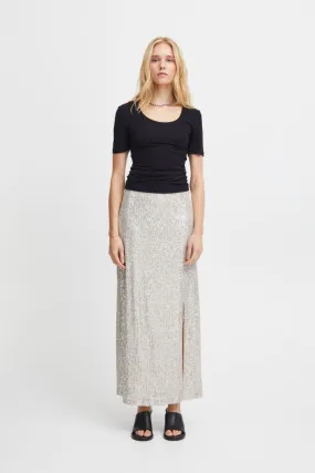 Ichi Fauci Sequinned Maxi Skirt-Frosted Almond-20120063