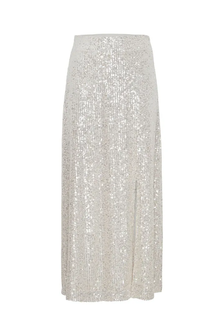 Ichi Fauci Sequinned Maxi Skirt-Frosted Almond-20120063