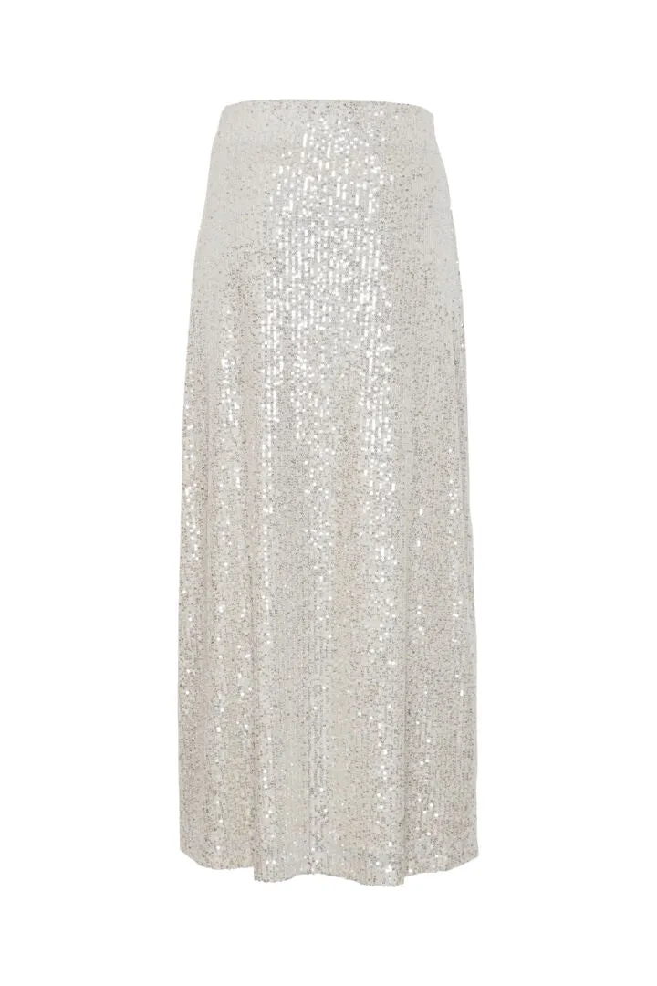 Ichi Fauci Sequinned Maxi Skirt-Frosted Almond-20120063