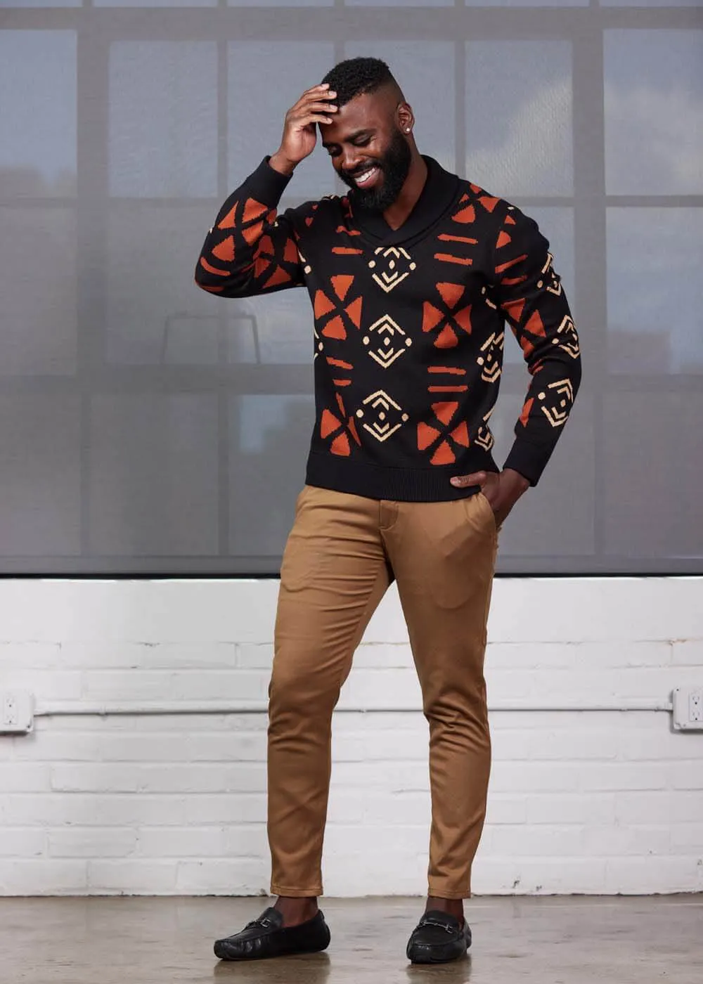 Iferan Men's African Print Sweater (Natural Mudcloth)