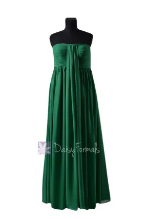 In stock,Ready to Ship - Long Strapless Green Chiffon Bridesmaid Dress (BM2404)- (#29 Green)