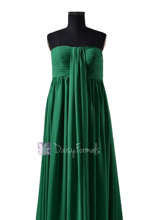 In stock,Ready to Ship - Long Strapless Green Chiffon Bridesmaid Dress (BM2404)- (#29 Green)