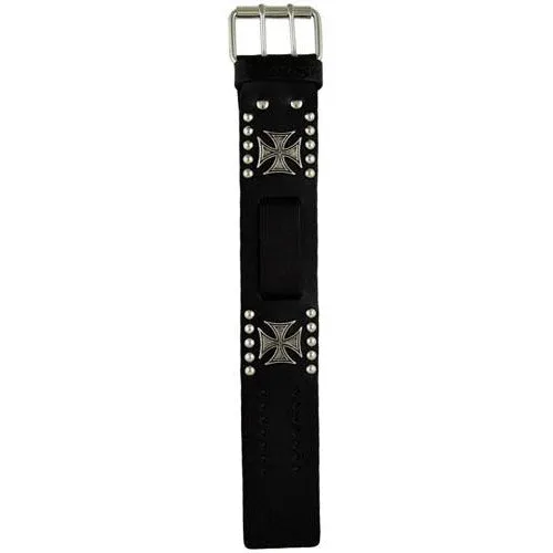 Iron Cross Studded Black Leather Cuff