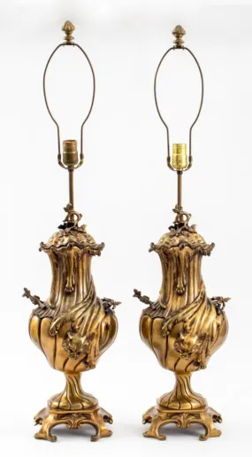 Italian Baroque Revival Style Bronze Lamps, Pair