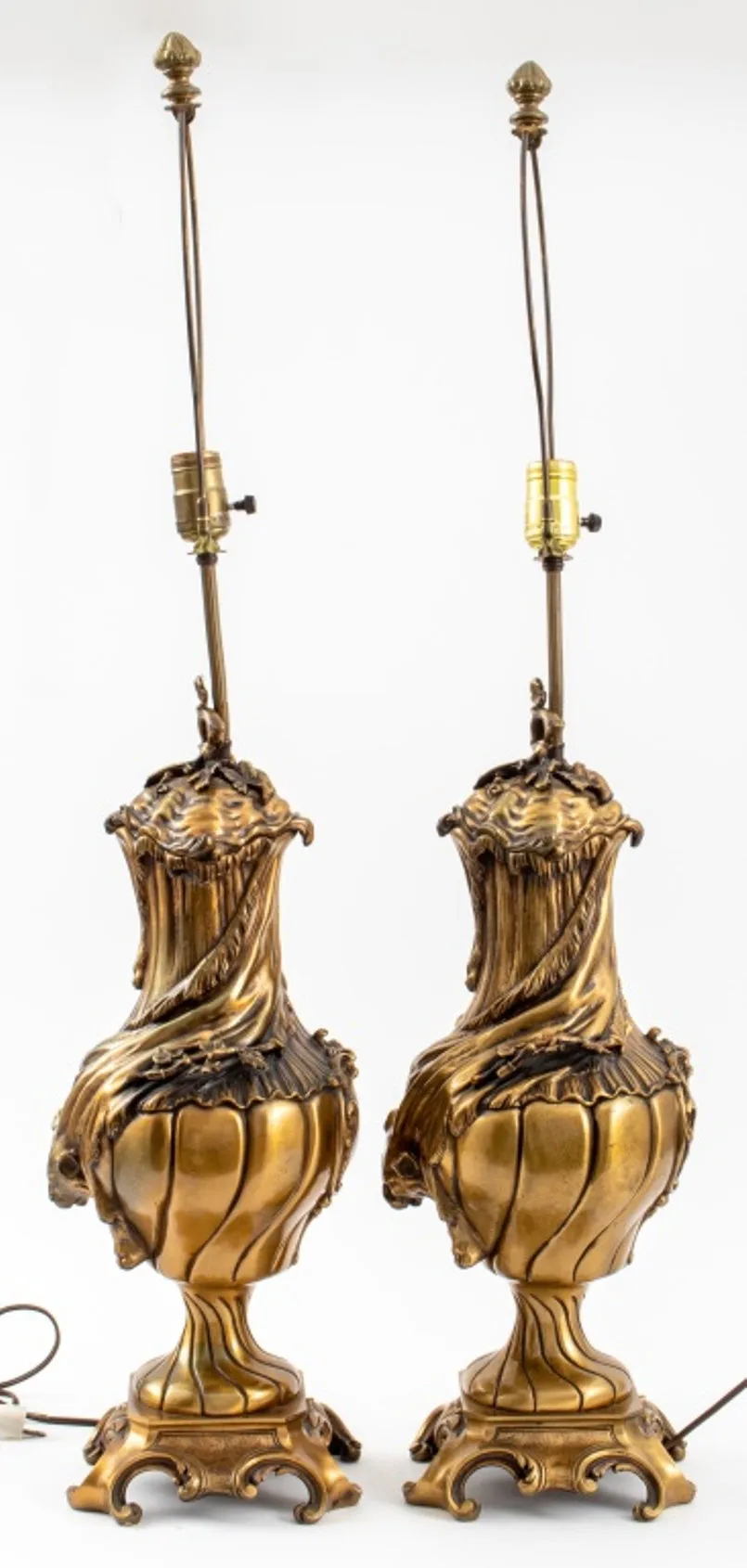 Italian Baroque Revival Style Bronze Lamps, Pair