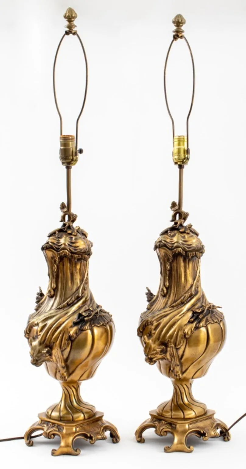 Italian Baroque Revival Style Bronze Lamps, Pair