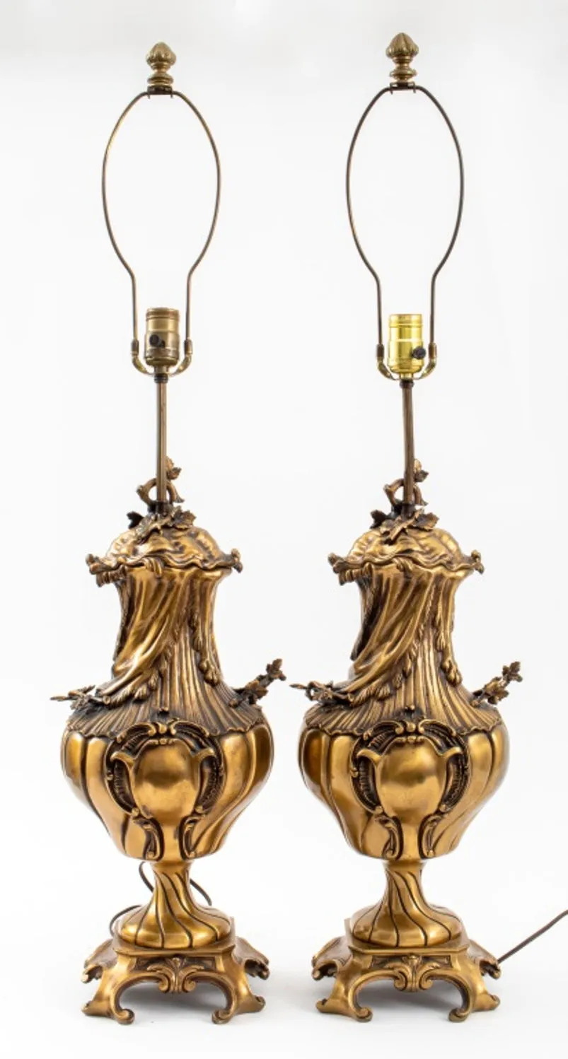 Italian Baroque Revival Style Bronze Lamps, Pair