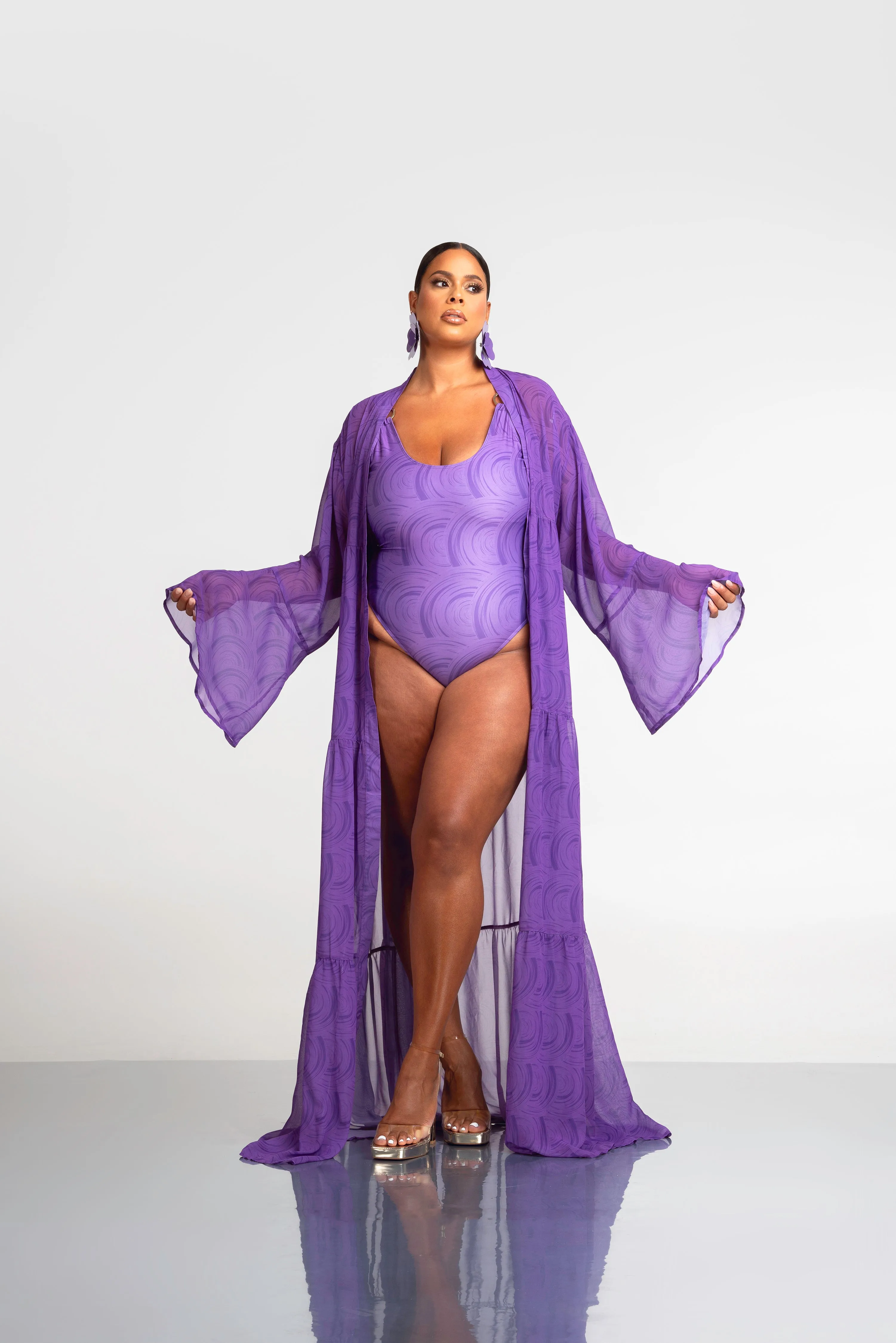 IZA PURPLE LONG SLEEVE CHIFFON KIMONO