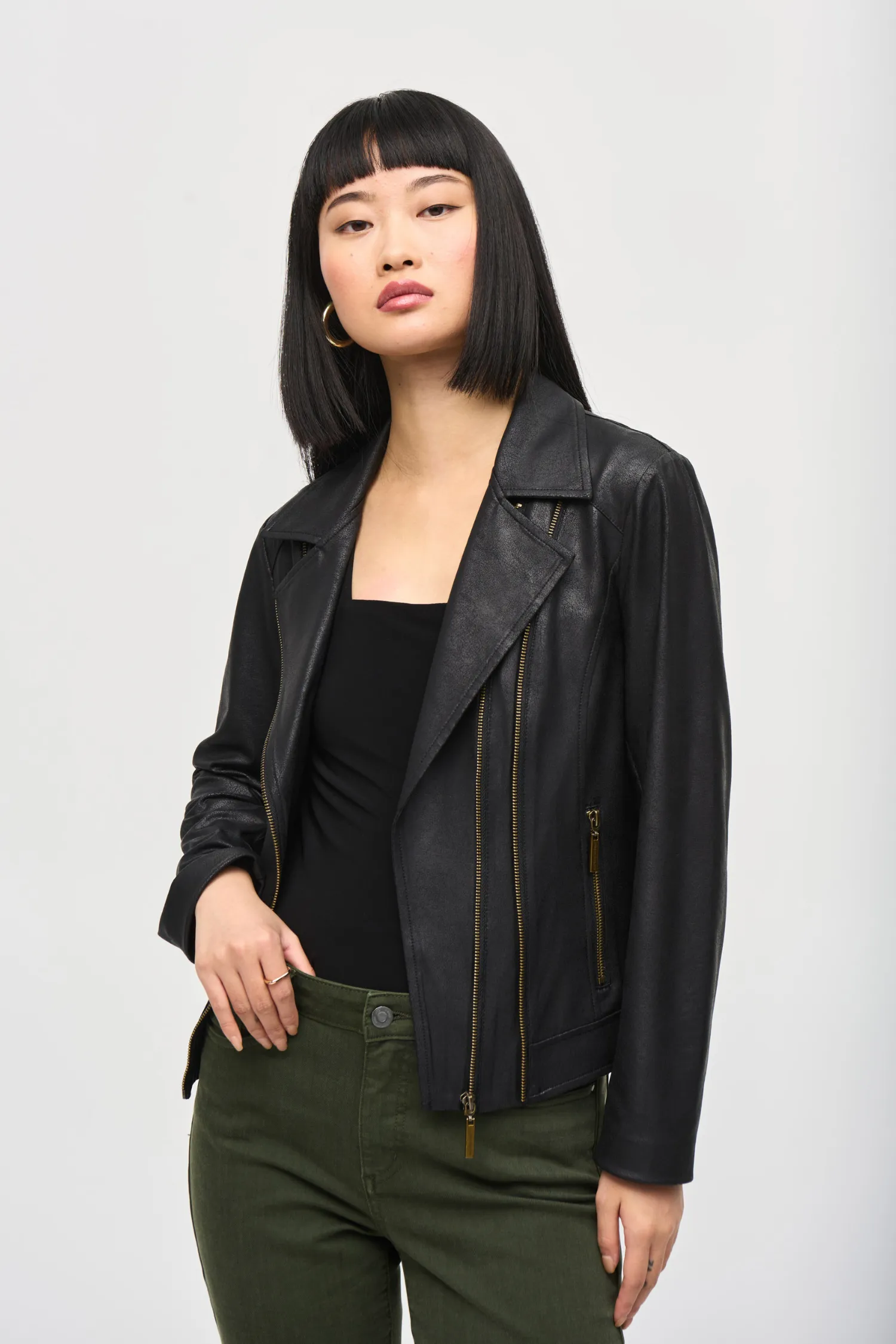 Joseph Ribkoff Foiled Knit Moto Jacket - Style 243905