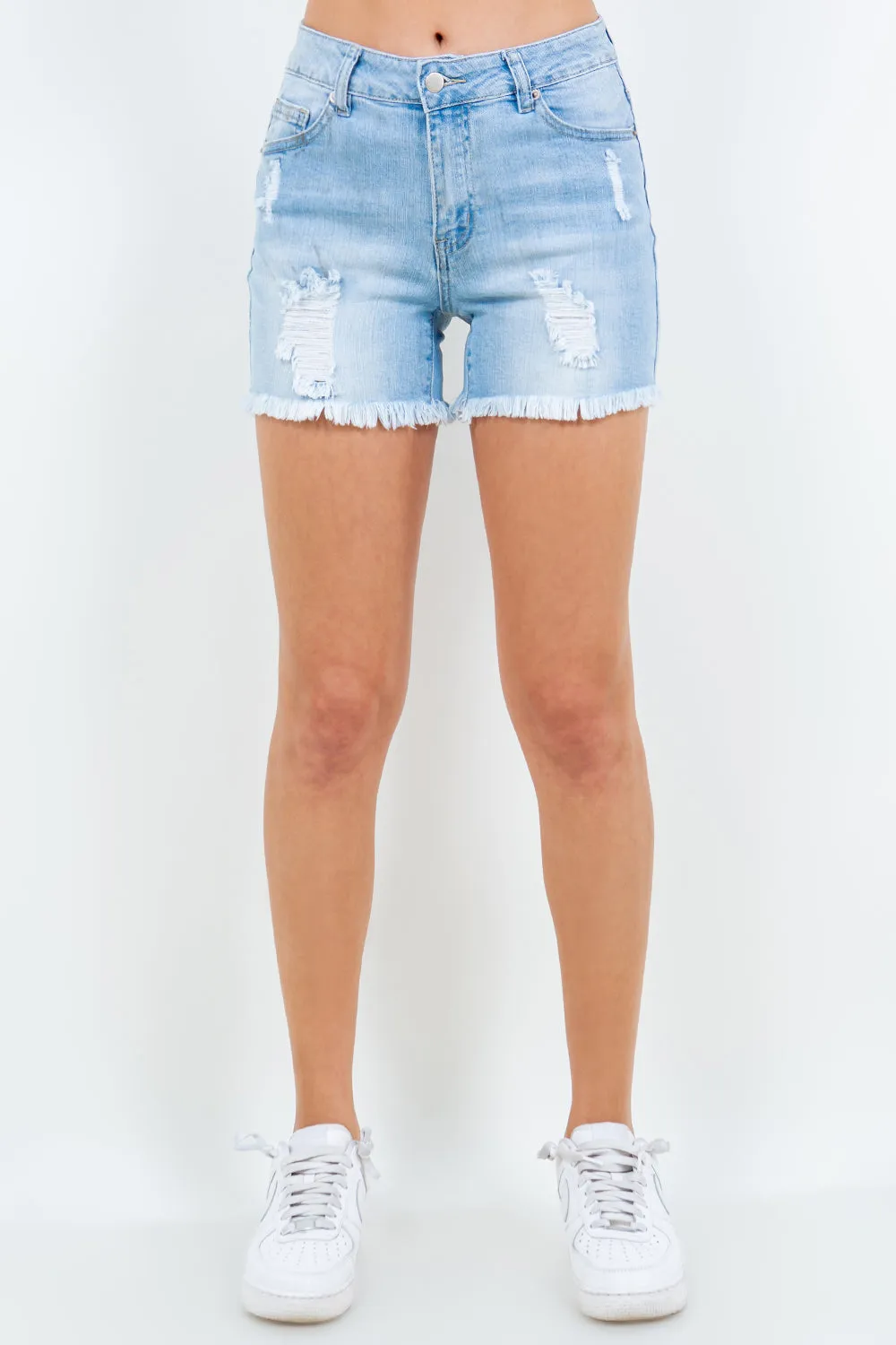 Just BE. American Bazi High Waist Distressed Frayed Denim Shorts