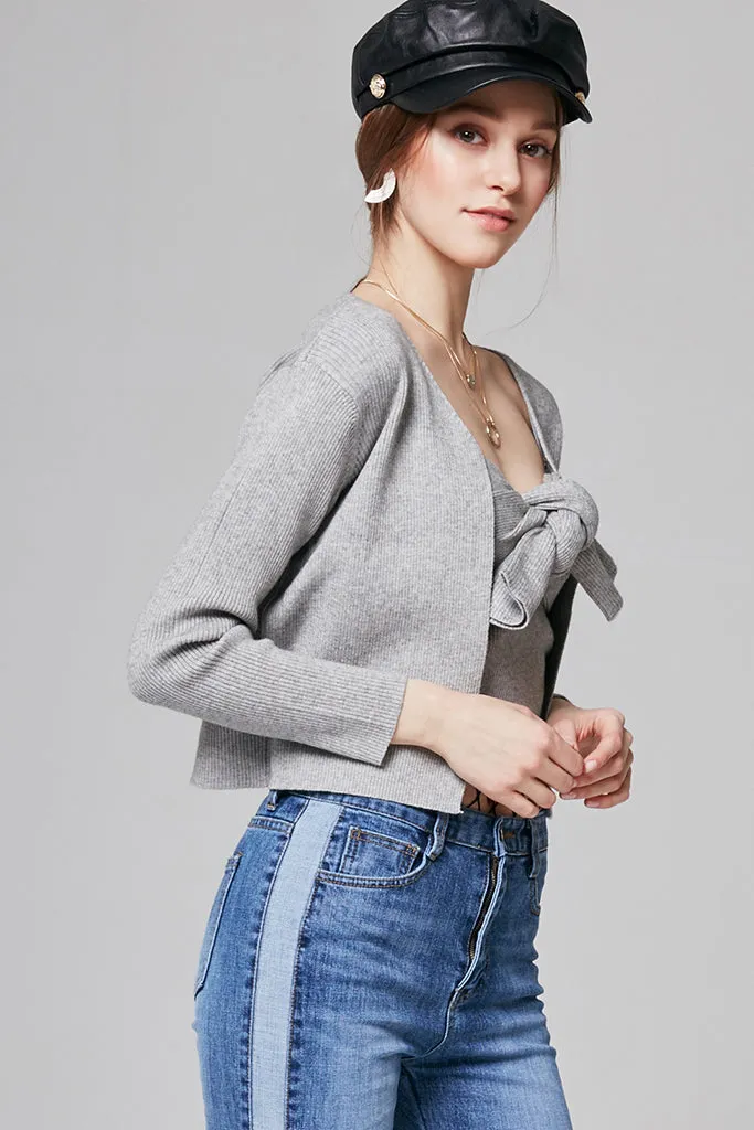 Karen Ribbed-Knit Top with Cardigan