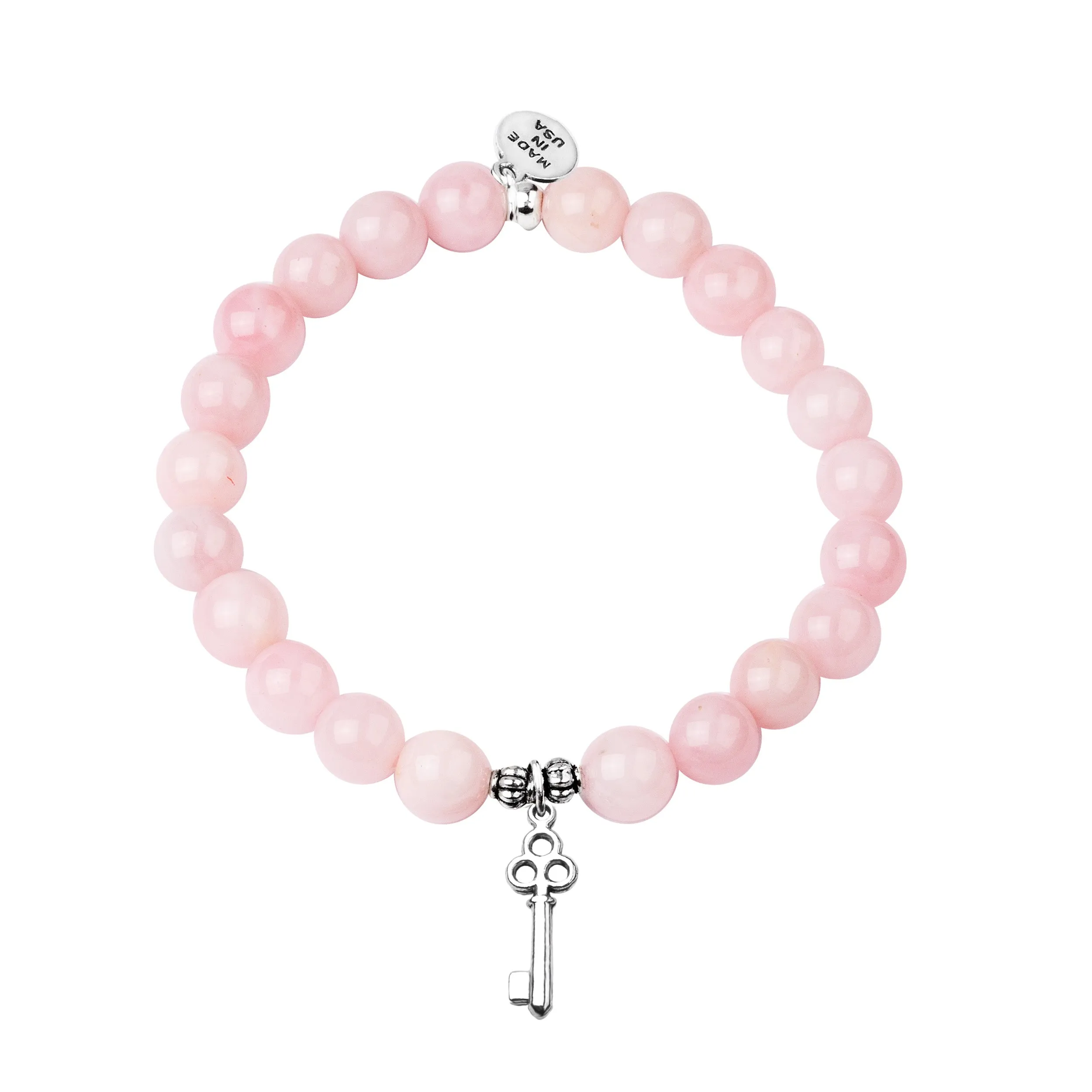 Key | Stone Beaded Charm Bracelet | Rose Quartz