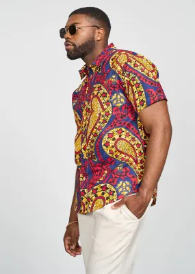 Keyon Men's African Print Button-up Shirt (Gold Navy Paisley)