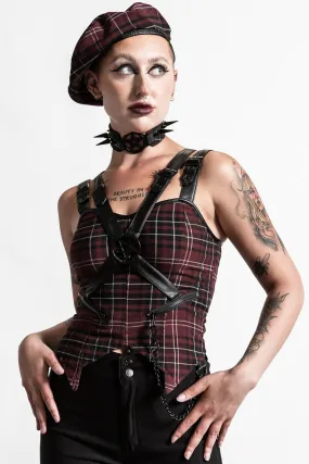 Killstar Jaded Strap Top in Blood Tartan