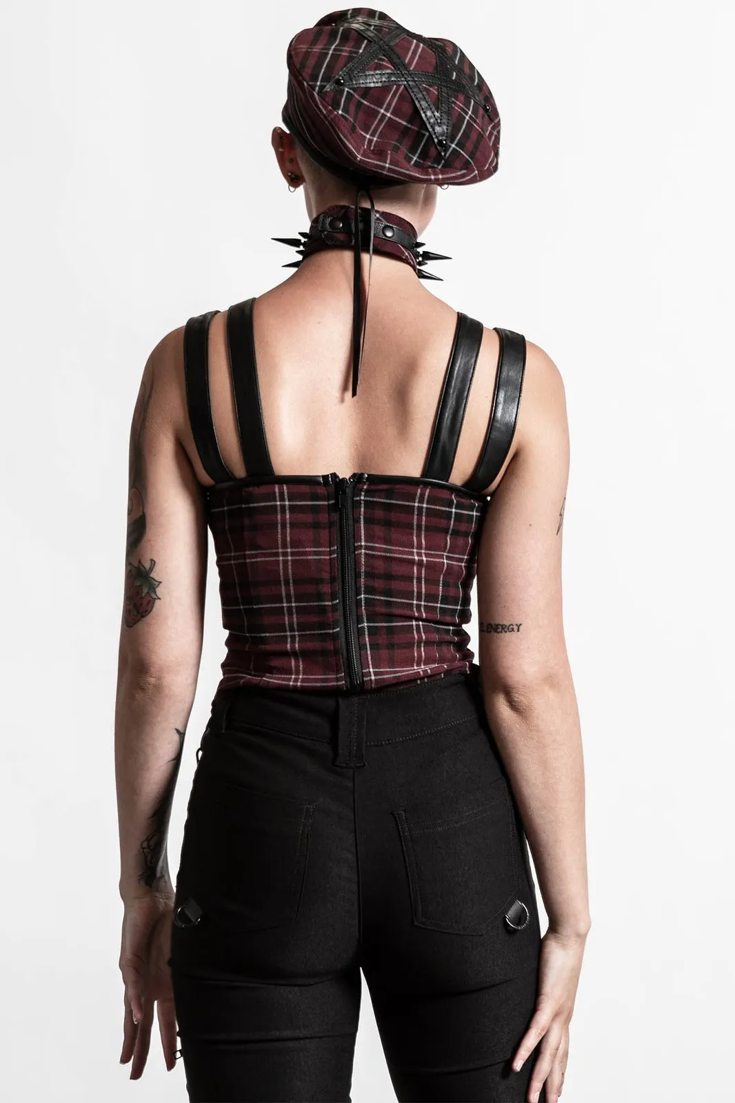 Killstar Jaded Strap Top in Blood Tartan