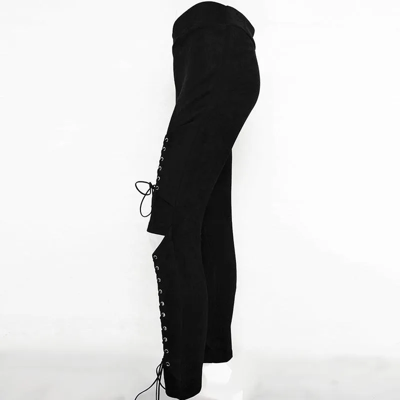 LACE-UP SUEDE SKINNY PANTS