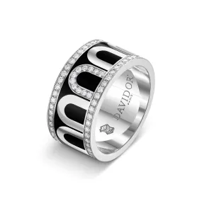 L'Arc de DAVIDOR Ring GM, 18k White Gold with Caviar Lacquered Ceramic and Porta Diamonds