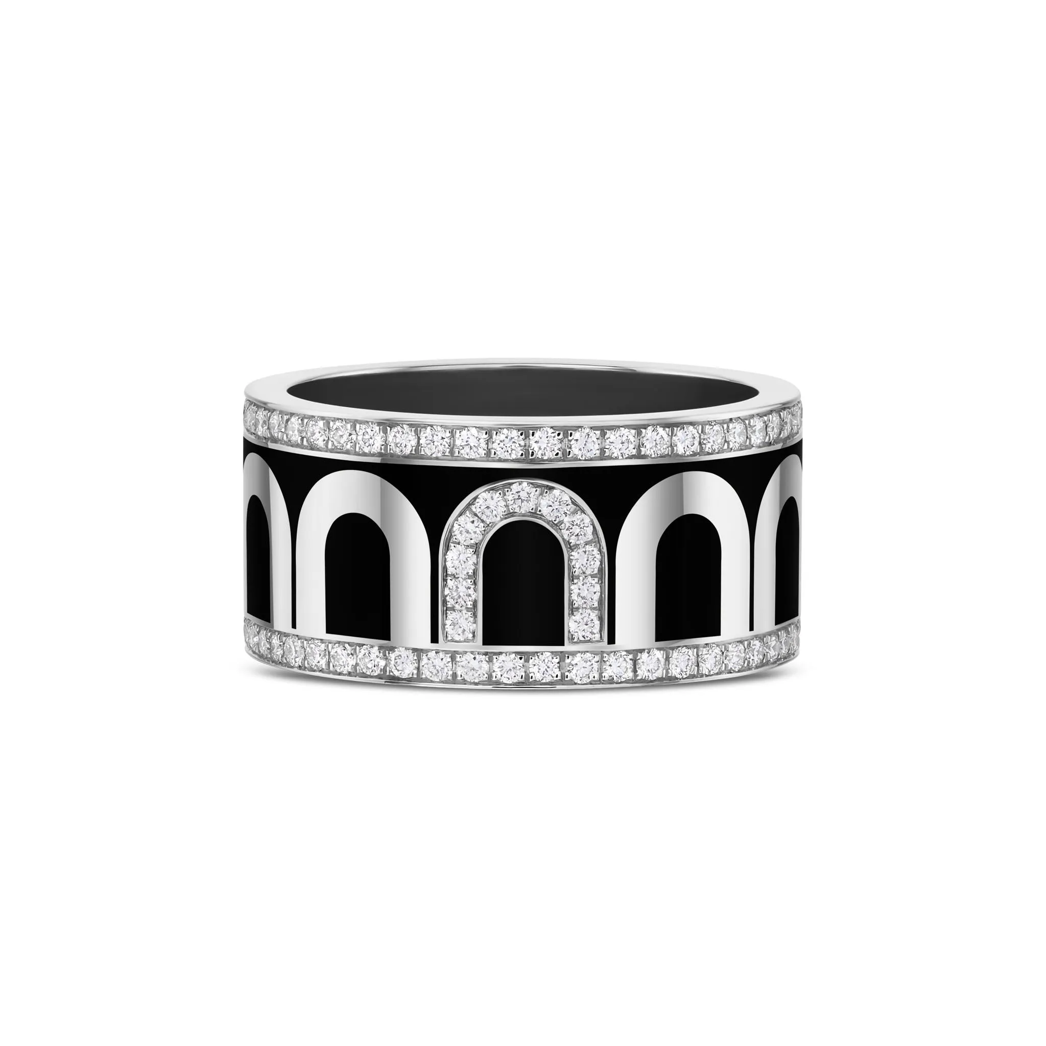 L'Arc de DAVIDOR Ring GM, 18k White Gold with Caviar Lacquered Ceramic and Porta Diamonds