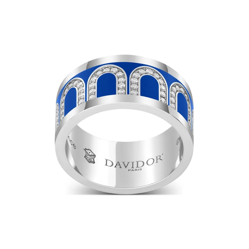 L'Arc de DAVIDOR Ring GM, 18k White Gold with Riviera Lacquered Ceramic and Arcade Diamonds