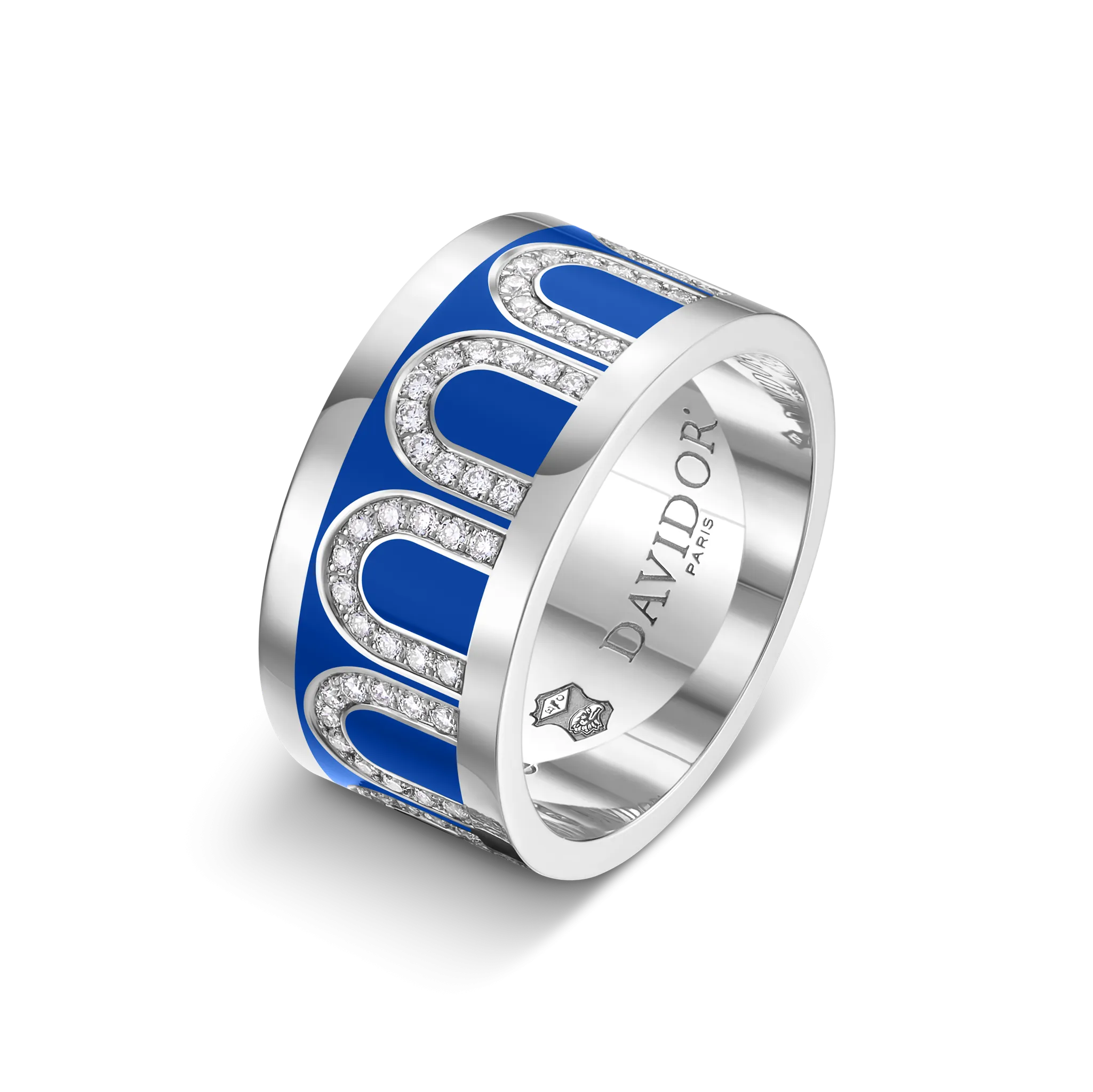 L'Arc de DAVIDOR Ring GM, 18k White Gold with Riviera Lacquered Ceramic and Arcade Diamonds