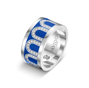 L'Arc de DAVIDOR Ring GM, 18k White Gold with Riviera Lacquered Ceramic and Arcade Diamonds