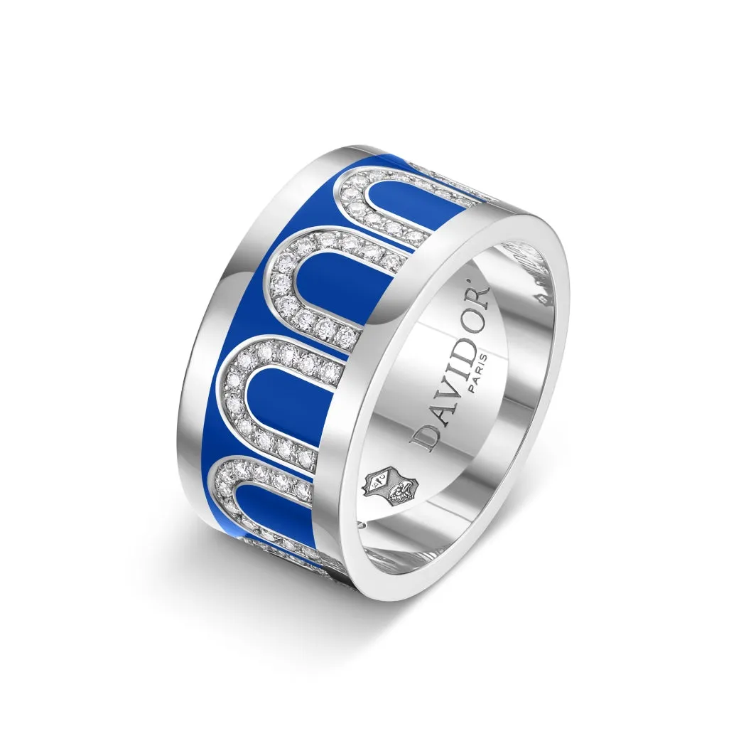 L'Arc de DAVIDOR Ring GM, 18k White Gold with Riviera Lacquered Ceramic and Arcade Diamonds