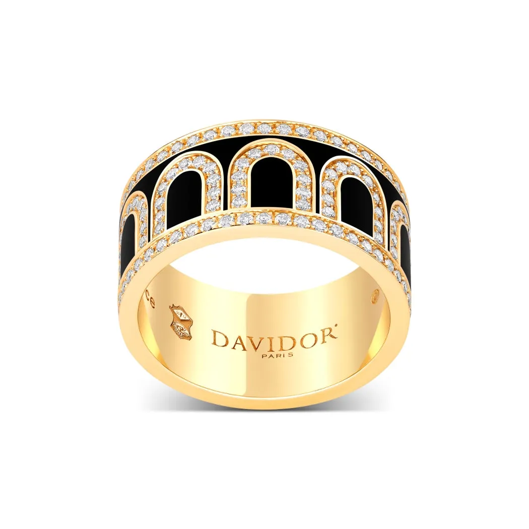 L'Arc de DAVIDOR Ring GM, 18k Yellow Gold with Caviar Lacquered Ceramic and Palais Diamonds