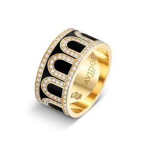 L'Arc de DAVIDOR Ring GM, 18k Yellow Gold with Caviar Lacquered Ceramic and Palais Diamonds