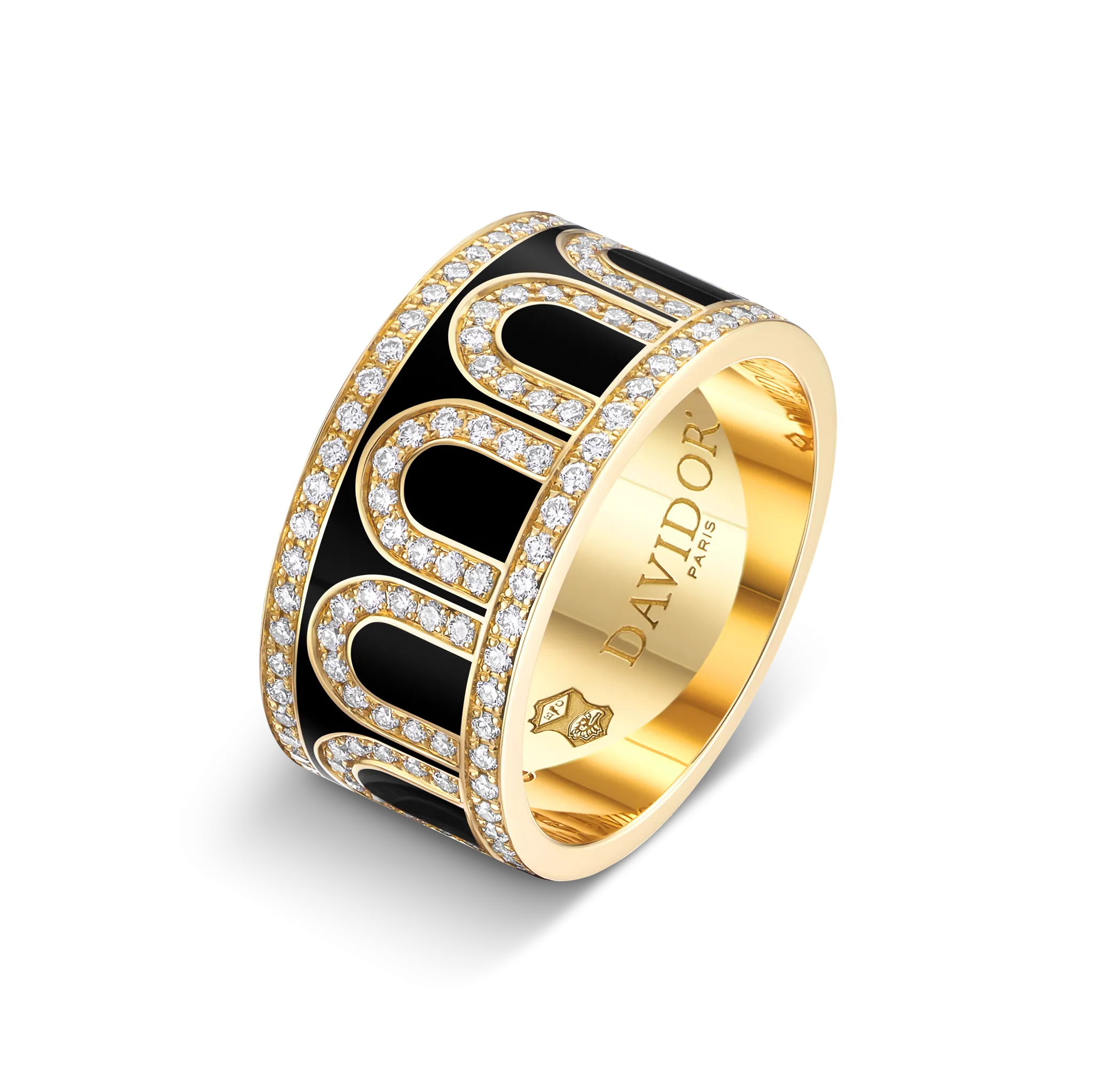 L'Arc de DAVIDOR Ring GM, 18k Yellow Gold with Caviar Lacquered Ceramic and Palais Diamonds