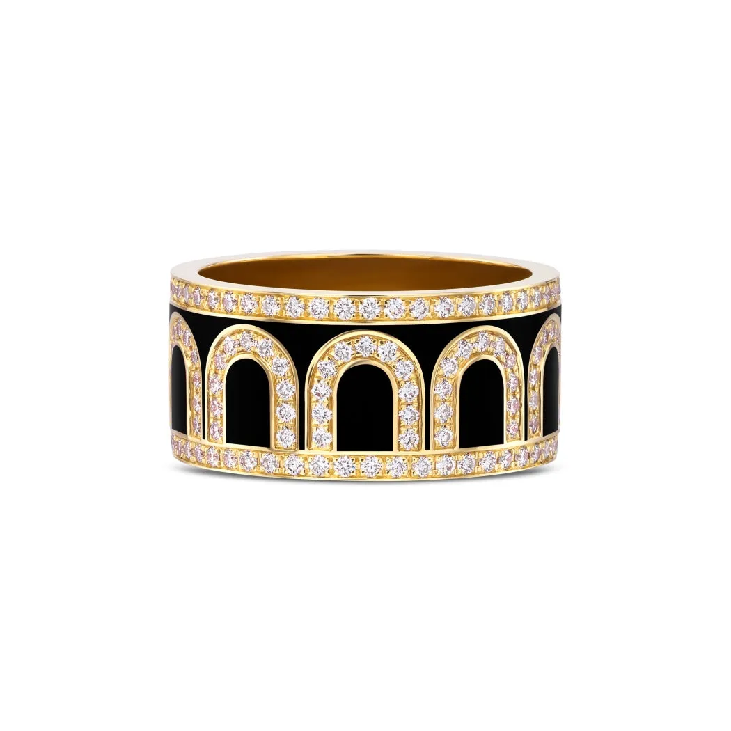 L'Arc de DAVIDOR Ring GM, 18k Yellow Gold with Caviar Lacquered Ceramic and Palais Diamonds