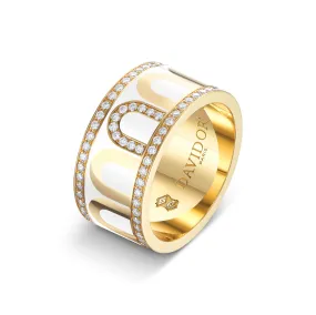 L'Arc de DAVIDOR Ring GM, 18k Yellow Gold with Neige Lacquered Ceramic and Porta Diamonds