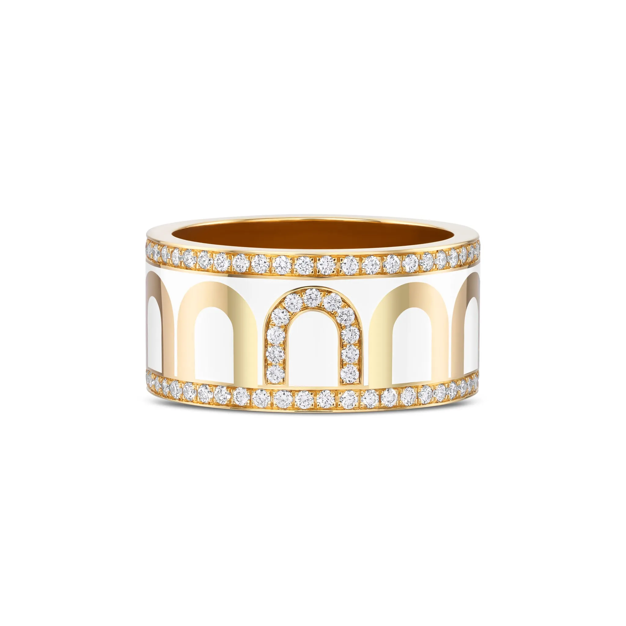 L'Arc de DAVIDOR Ring GM, 18k Yellow Gold with Neige Lacquered Ceramic and Porta Diamonds