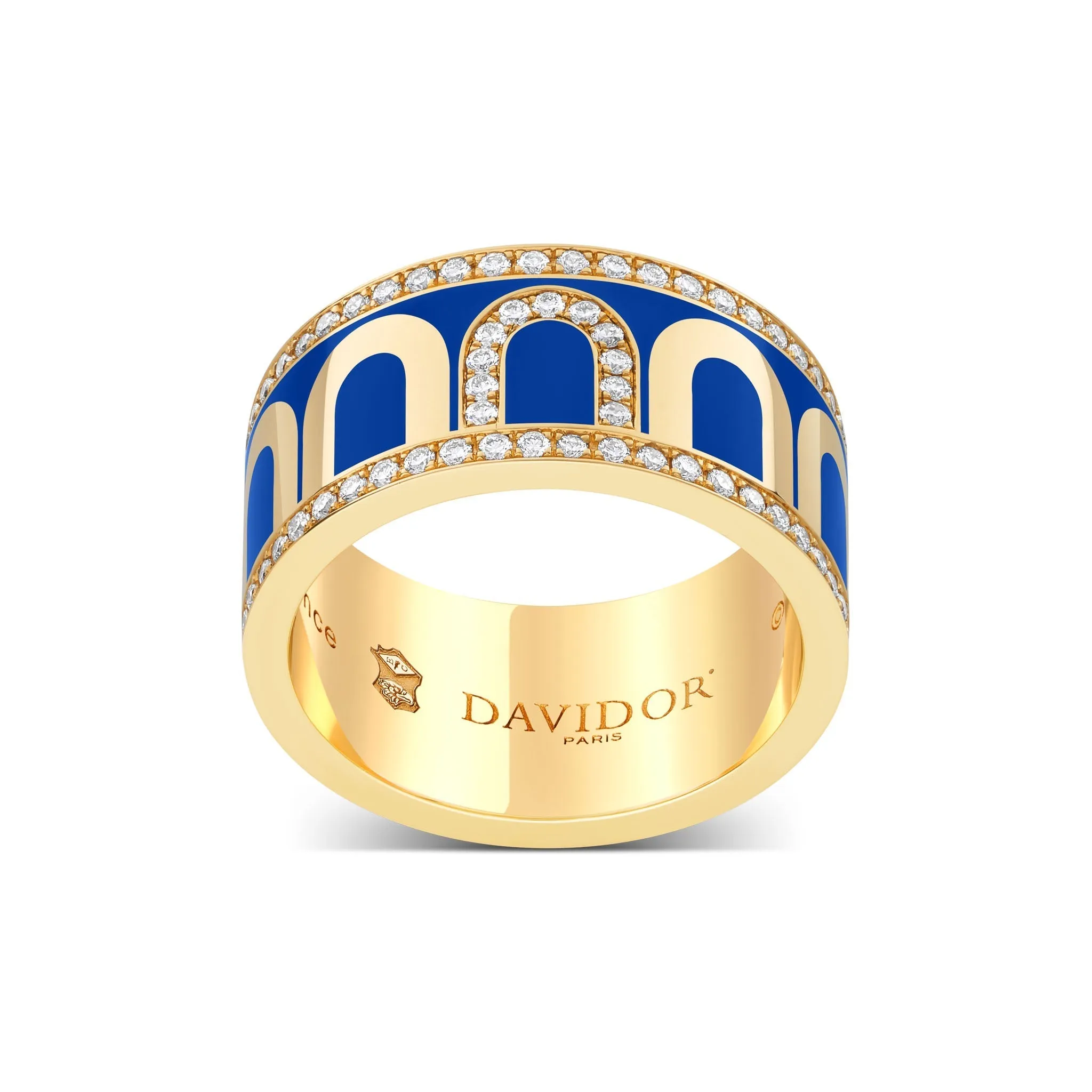 L'Arc de DAVIDOR Ring GM, 18k Yellow Gold with Riviera Lacquered Ceramic and Porta Diamonds