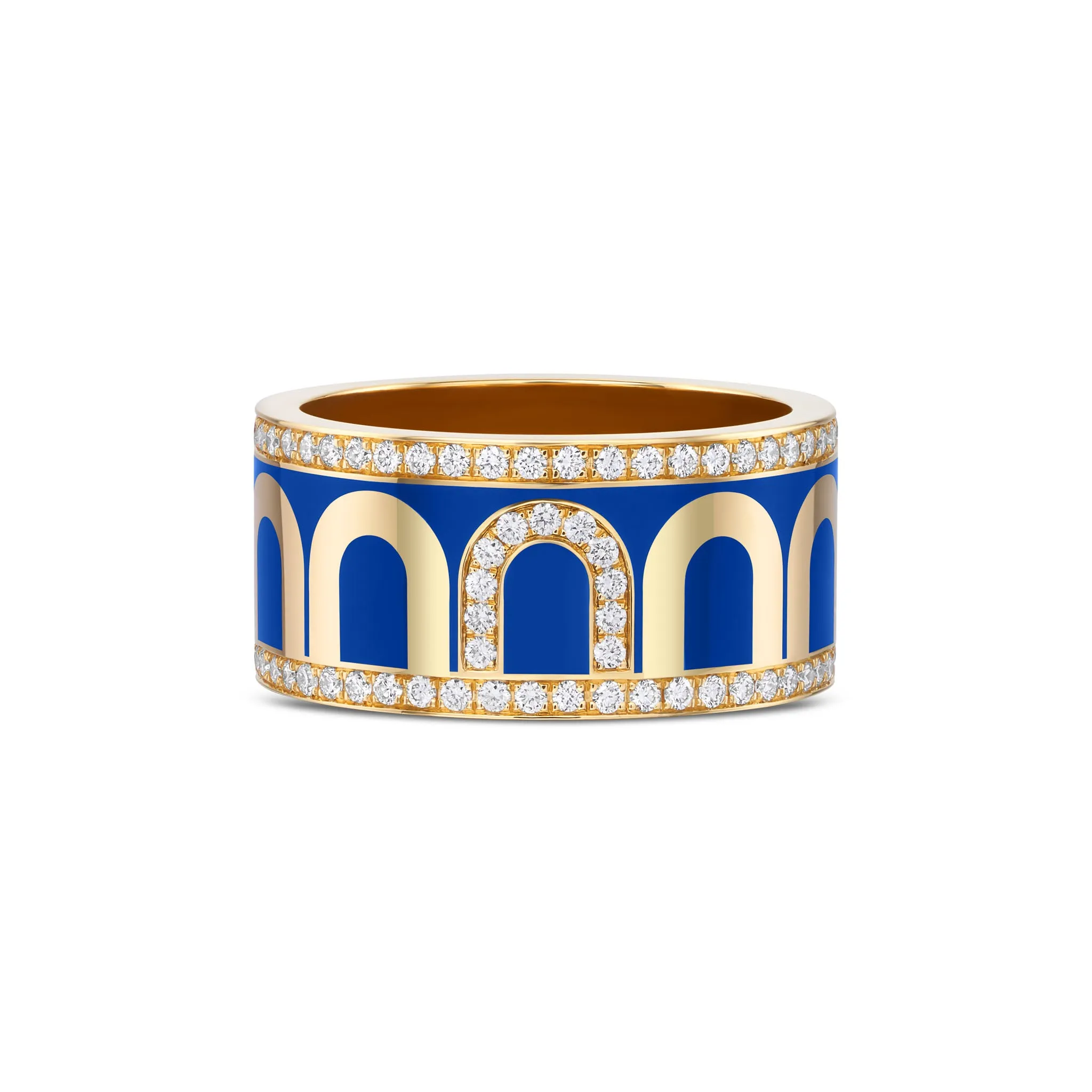 L'Arc de DAVIDOR Ring GM, 18k Yellow Gold with Riviera Lacquered Ceramic and Porta Diamonds