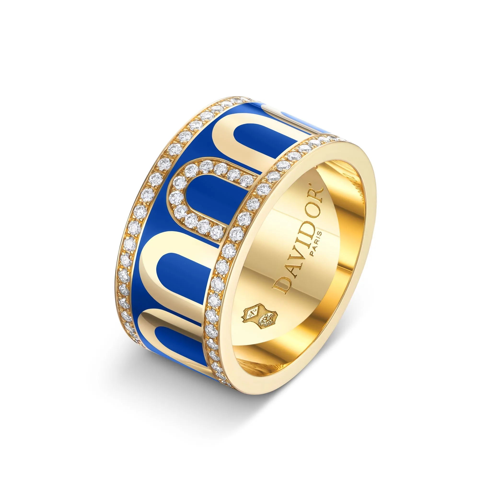 L'Arc de DAVIDOR Ring GM, 18k Yellow Gold with Riviera Lacquered Ceramic and Porta Diamonds