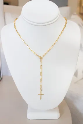 Lariat Necklace | Gold Cross