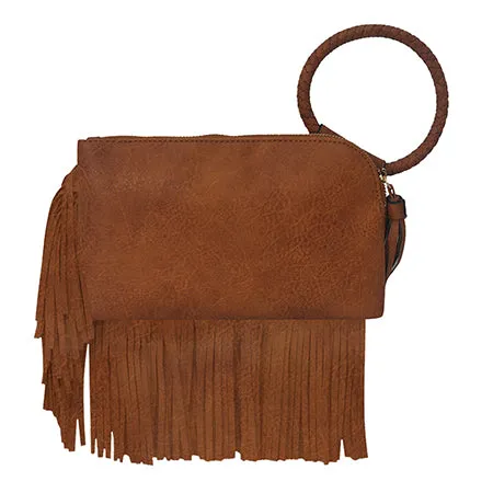 Light Brown NGIL Faux Leather Fringe Wristlet