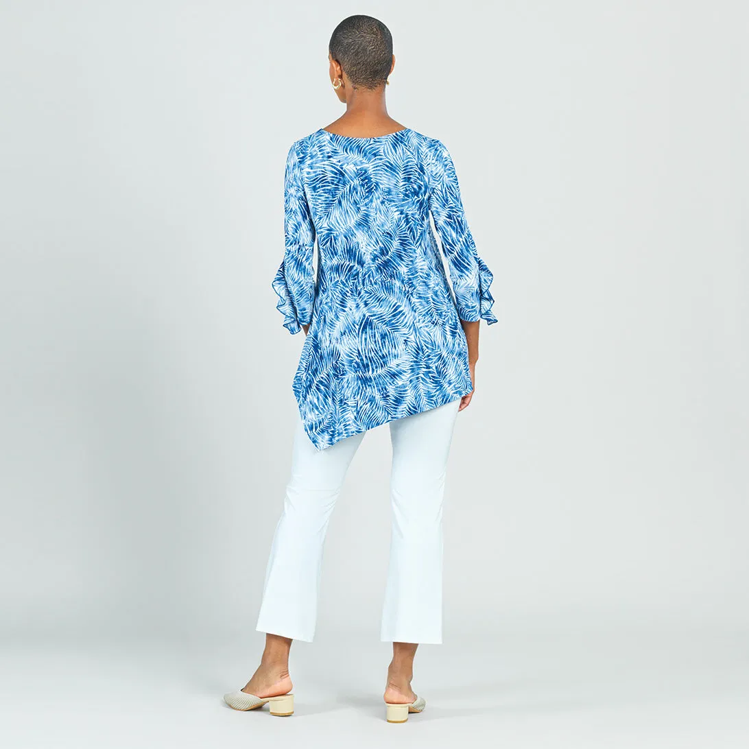 Light Knit - Flutter Cuff Angle Vent Tunic - Palm Branch-Blue - Final Sale!