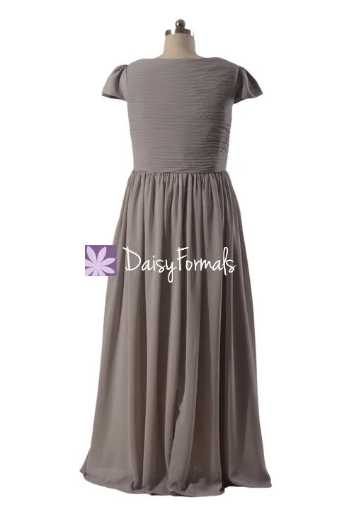 Light Warm Grey Modest Evening Dress Formal Wears Plus Bridesmaid Dress (BMP760)