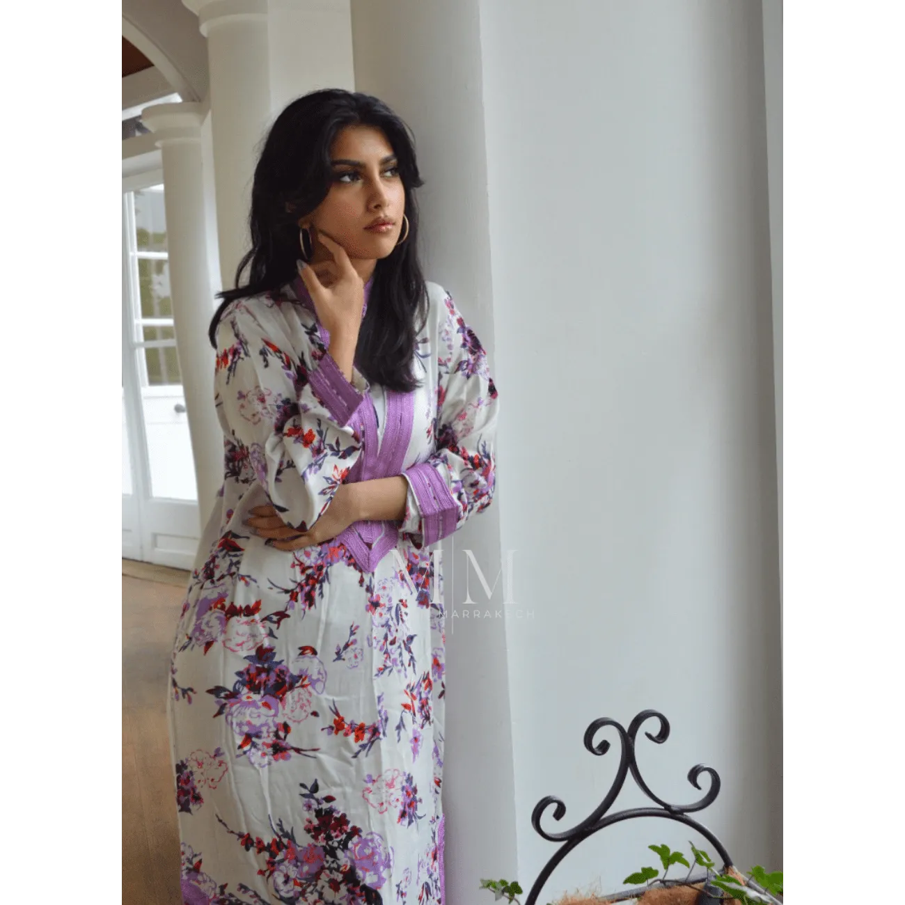 Lilac Floral Beach Lounge Kaftan Caftan