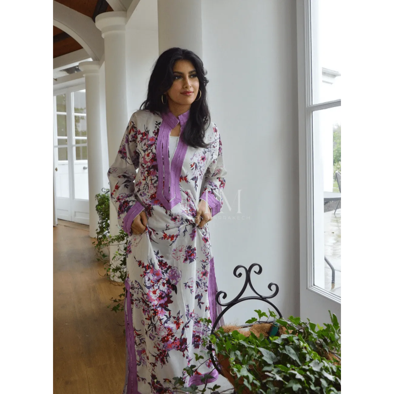 Lilac Floral Beach Lounge Kaftan Caftan