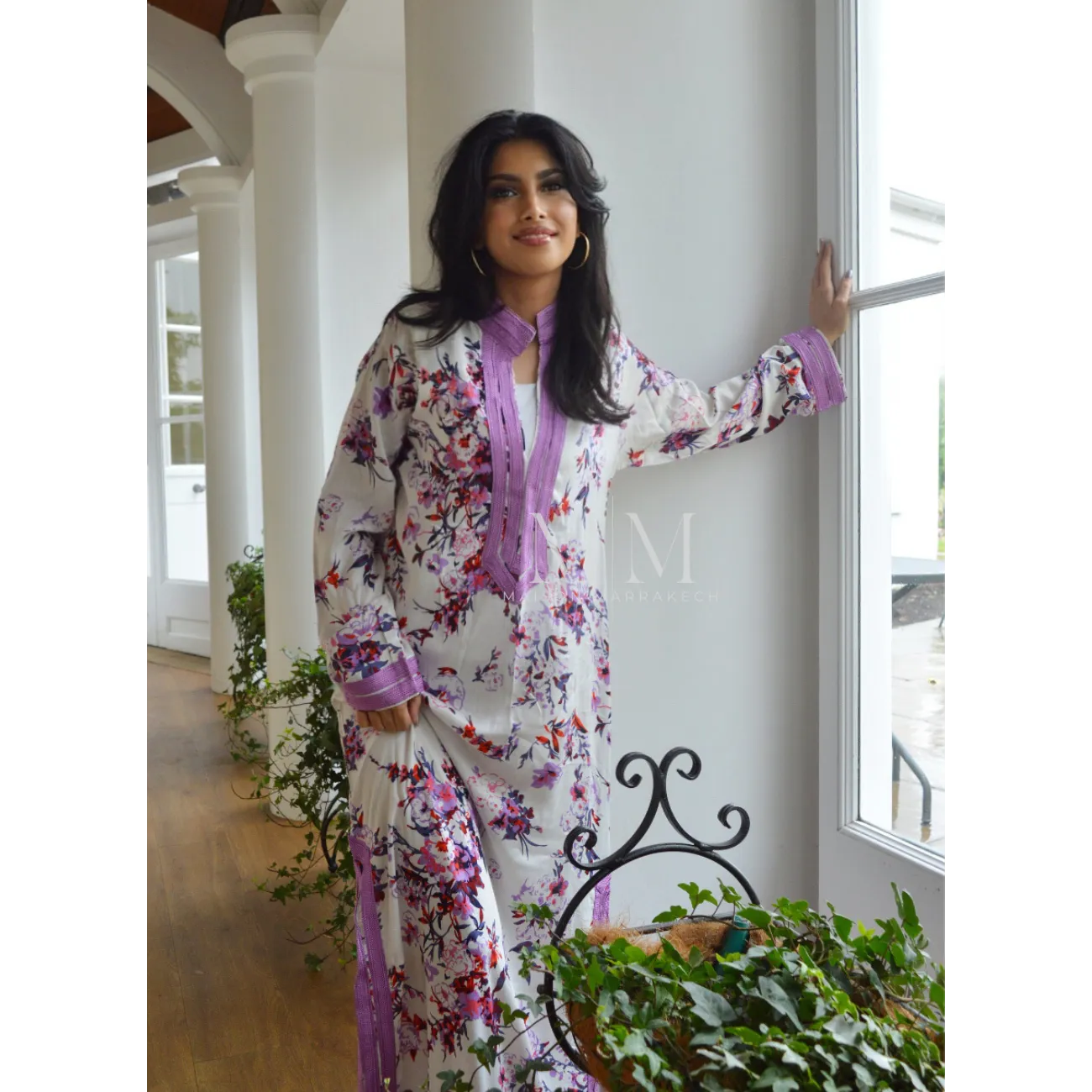 Lilac Floral Beach Lounge Kaftan Caftan