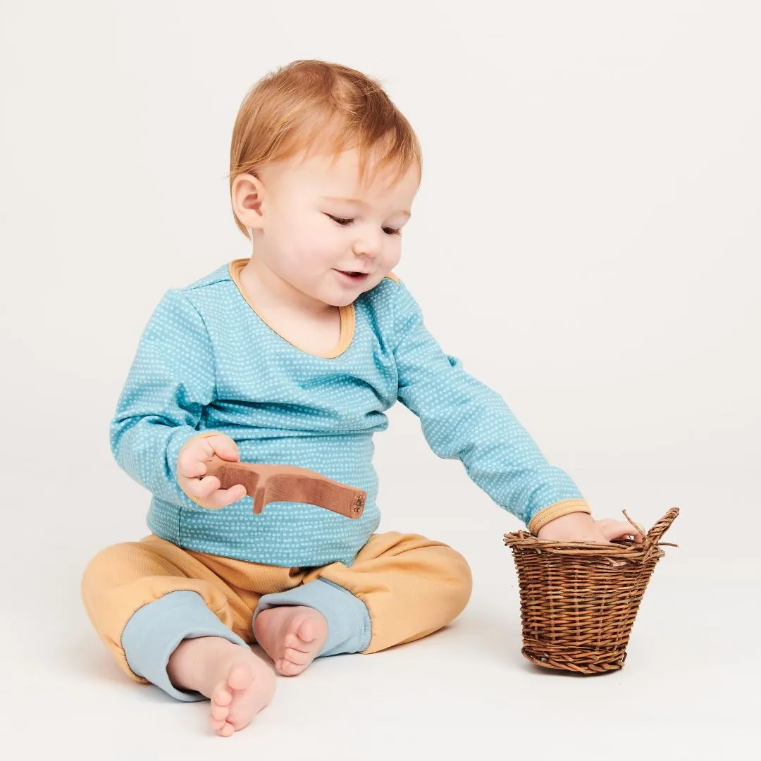 Long-sleeve baby top "Dotted Lines Turquoise/Cream"