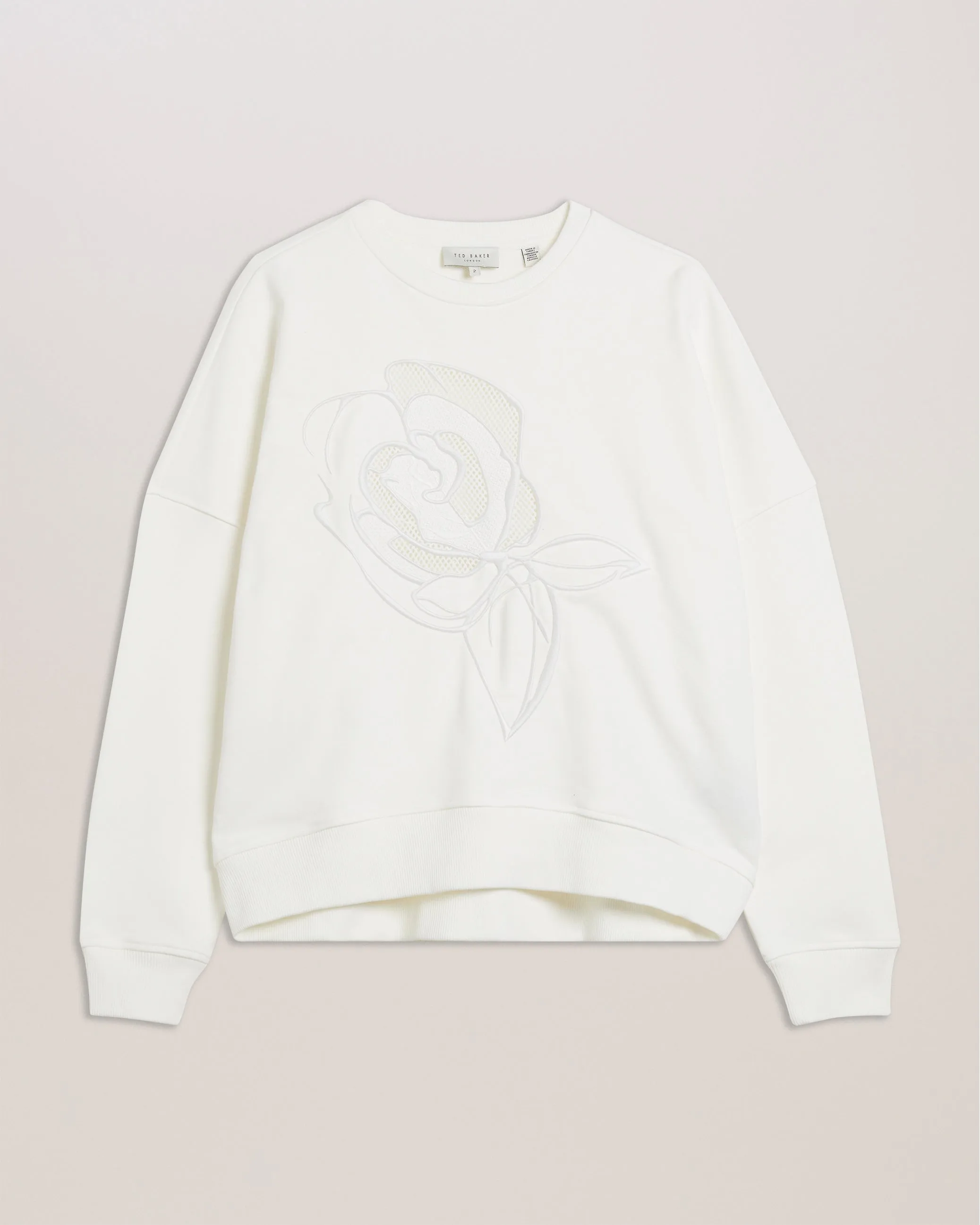 Lotiss Embroidered Burnout Graphic Sweatshirt Ivory