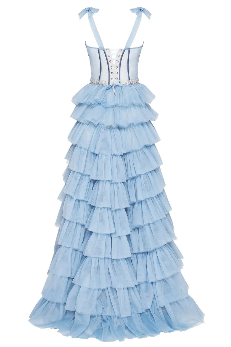 Love Stays True Frill-Layered Tulle Maxi Dress